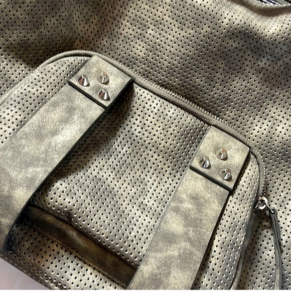 SALE🩶SHE+LO🩶 “NEXT CHAPTER"  CROSSBODY HOBO/Gray Perforated Leather - Picture 3 of 14